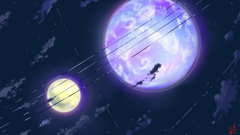 Two moons in a starry sky