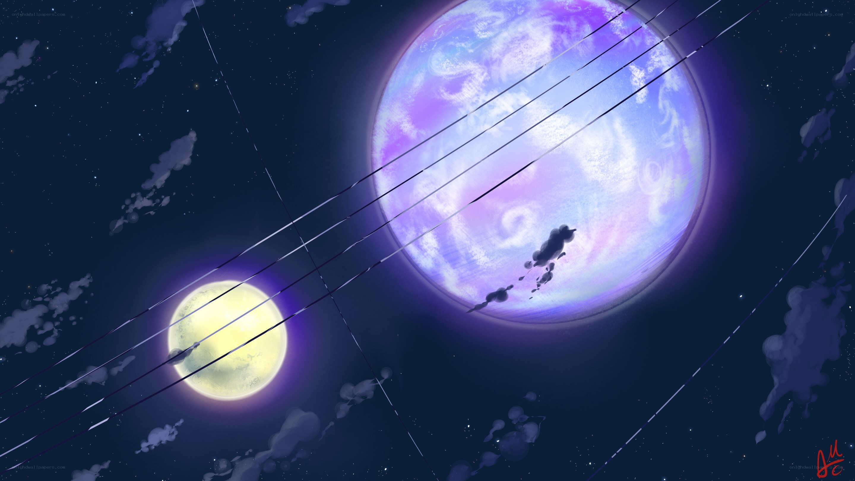 Two moons in a starry sky