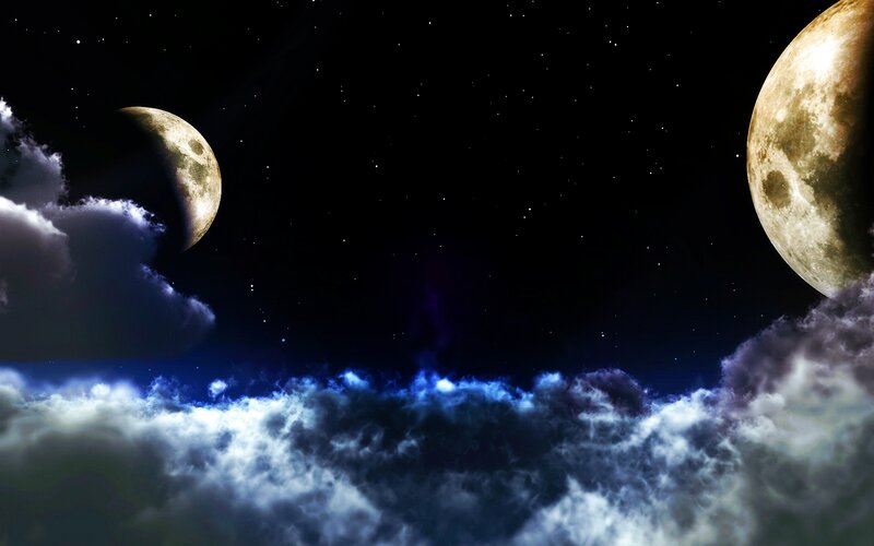 Two Moons in Night Sky — Black, Dramatic