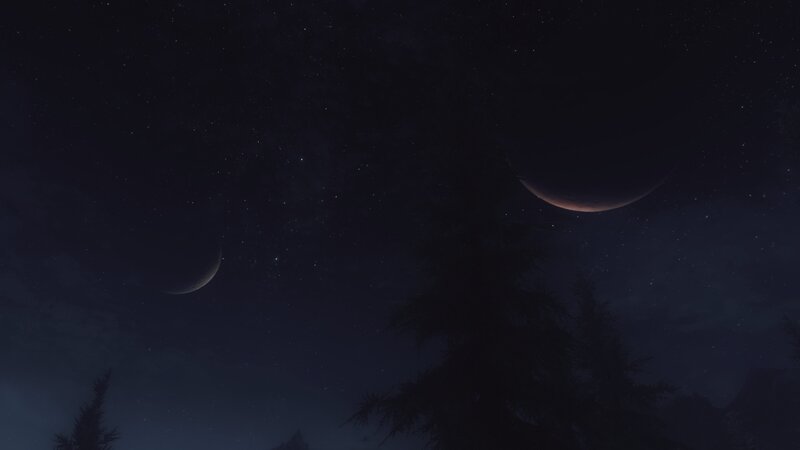 Two Moons in Night Sky — Black, Serene