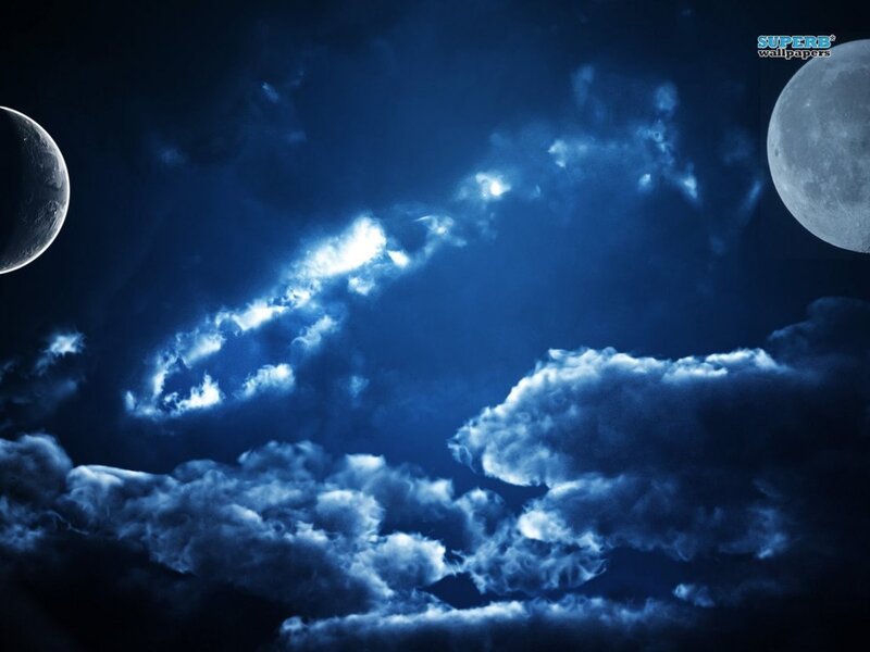 Two Moons in Night Sky — Blue