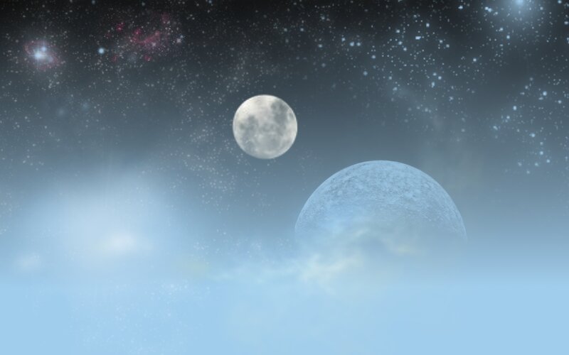 Two Moons in Space — Blue, Serene