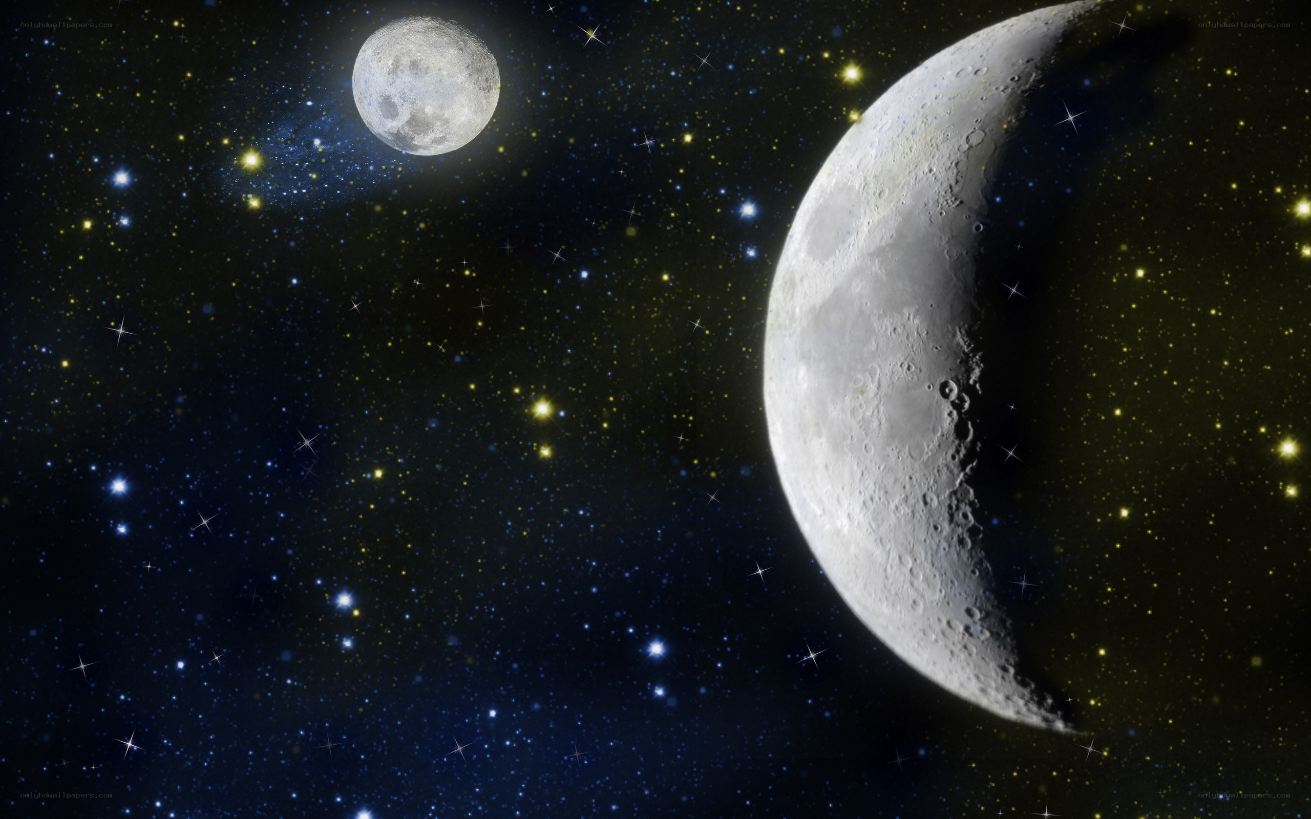 Two moons in starry space