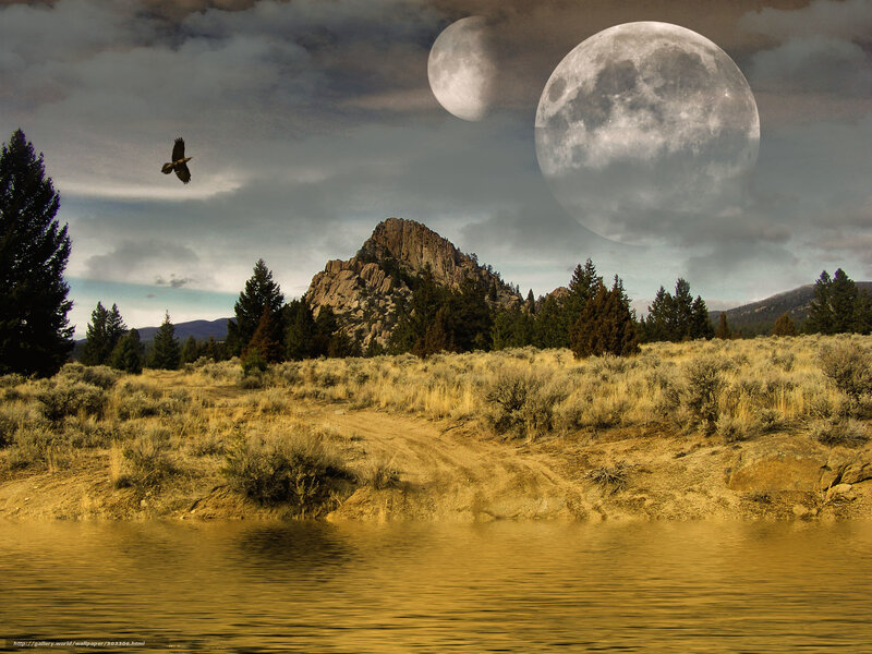 Two moons over a lake