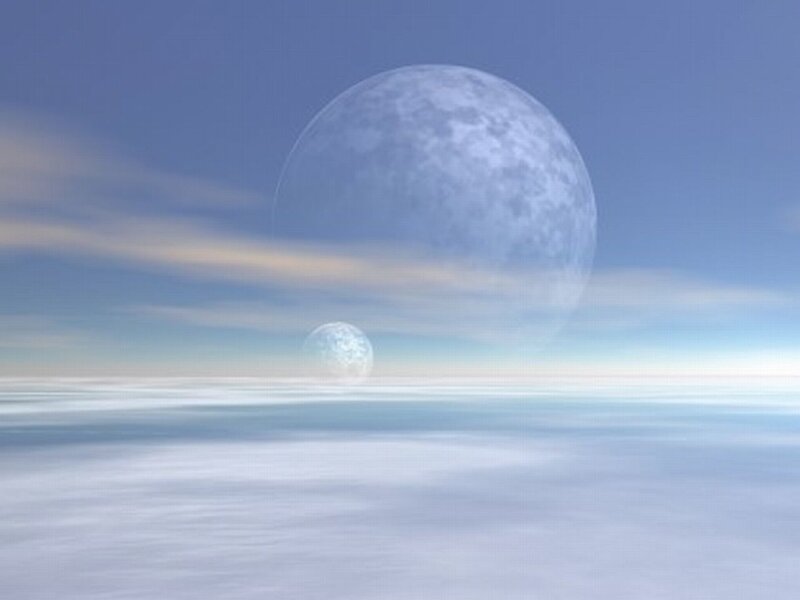 Two moons over calm sea
