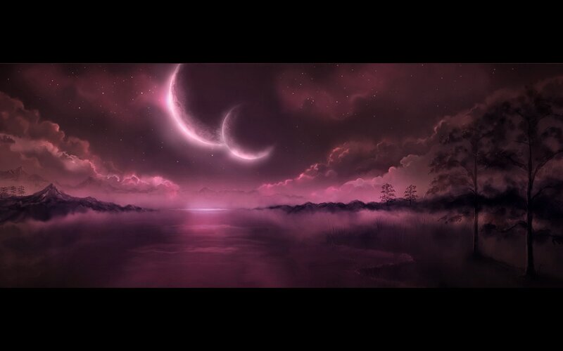 Two Moons over Lake — Purple, Dramatic