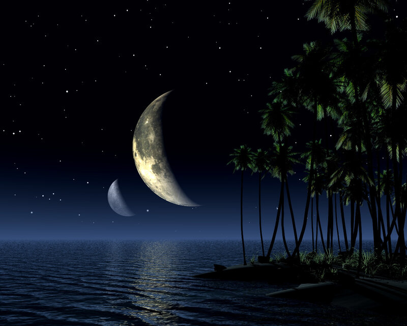 Two Moons over Ocean — Black, Serene, Night