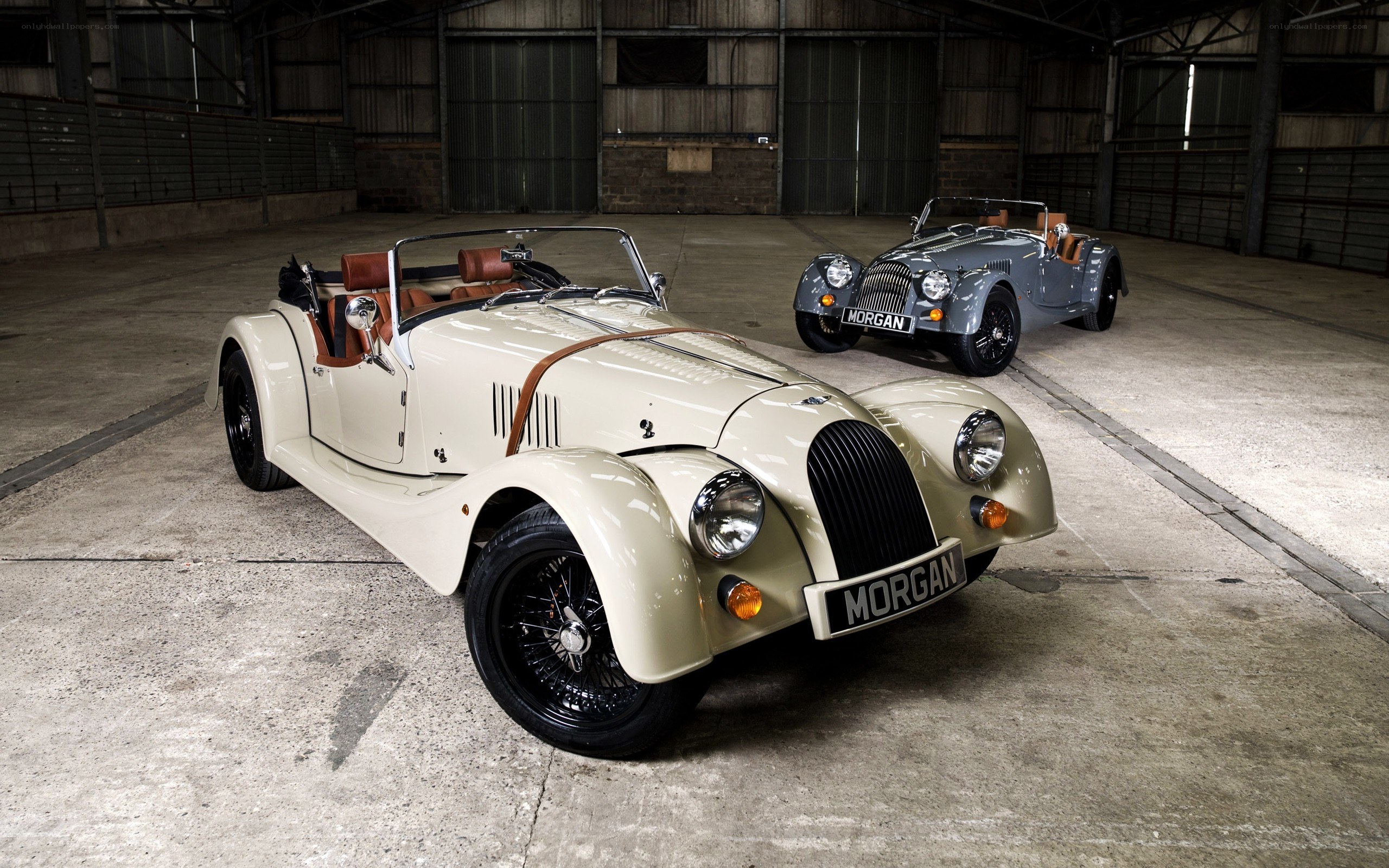 Two Morgan Roadsters in a Hangar