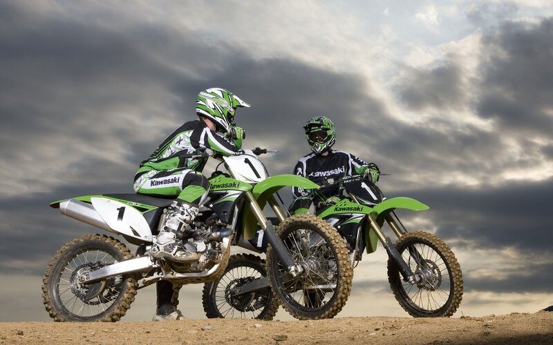 Two Motocross Riders — Green, Dramatic, Afternoon