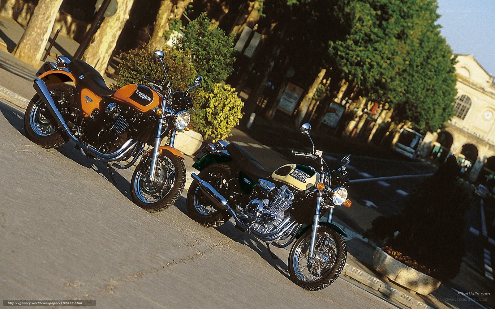 Two motorcycles on a city street