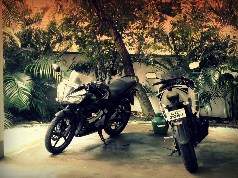 Two Motorcycles Parked — Green
