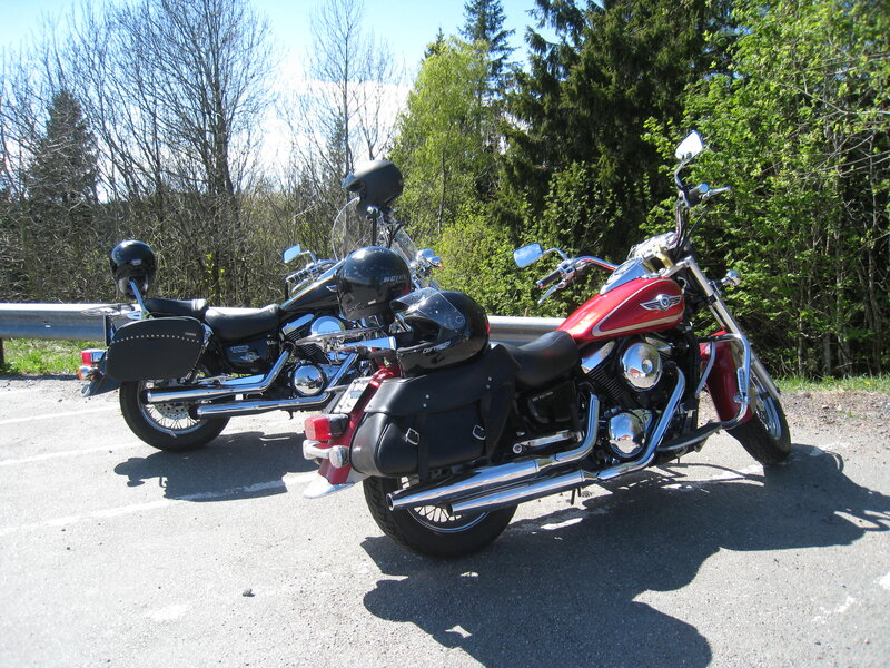 Two Motorcycles Parked — Red