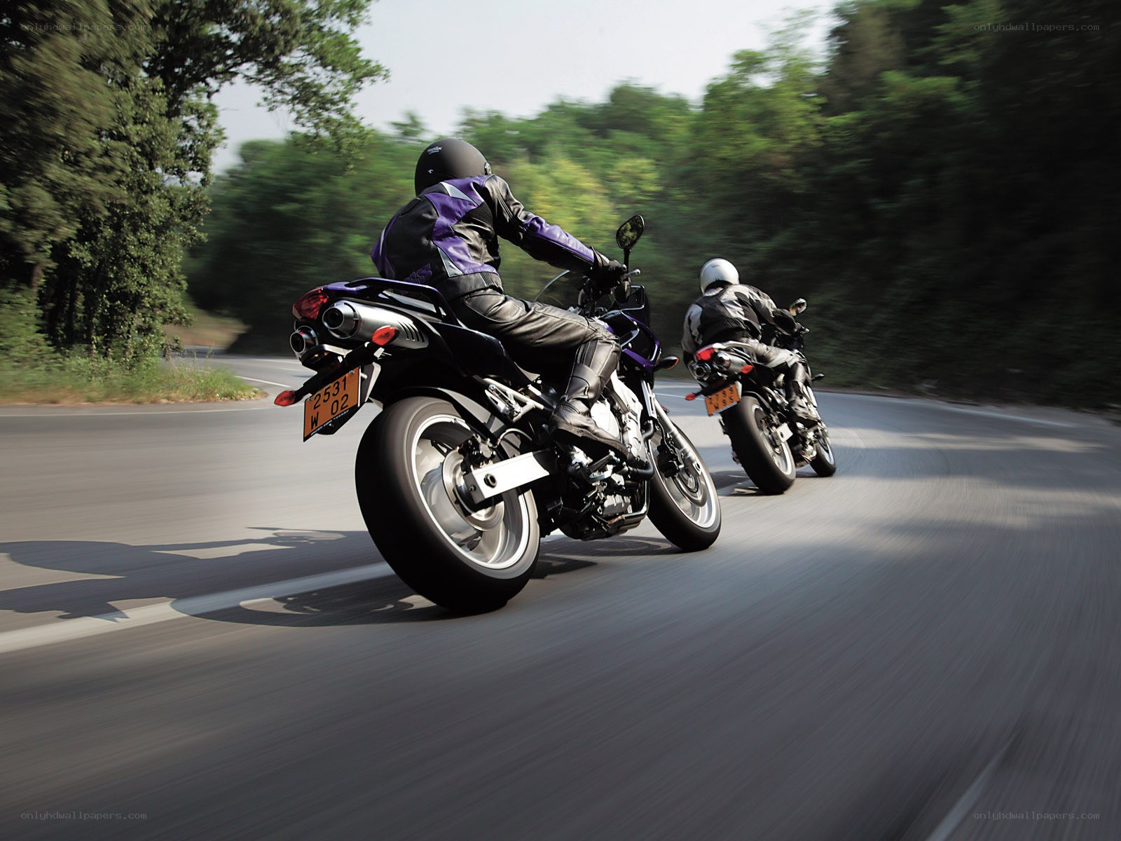 Two motorcyclists on a road