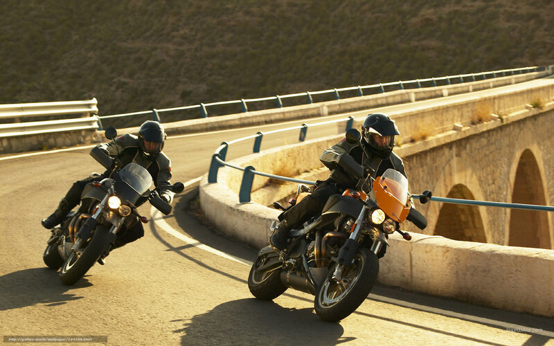 Two Motorcyclists on Bridge