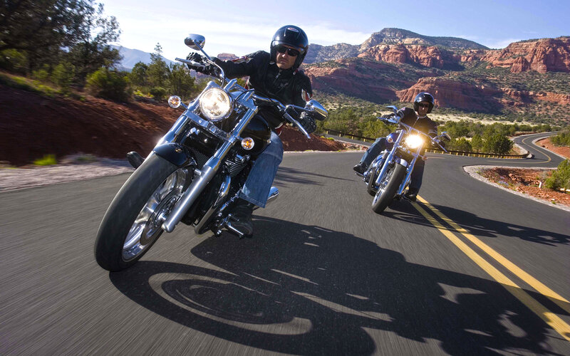 Two Motorcyclists on Road — Black, Adventurous