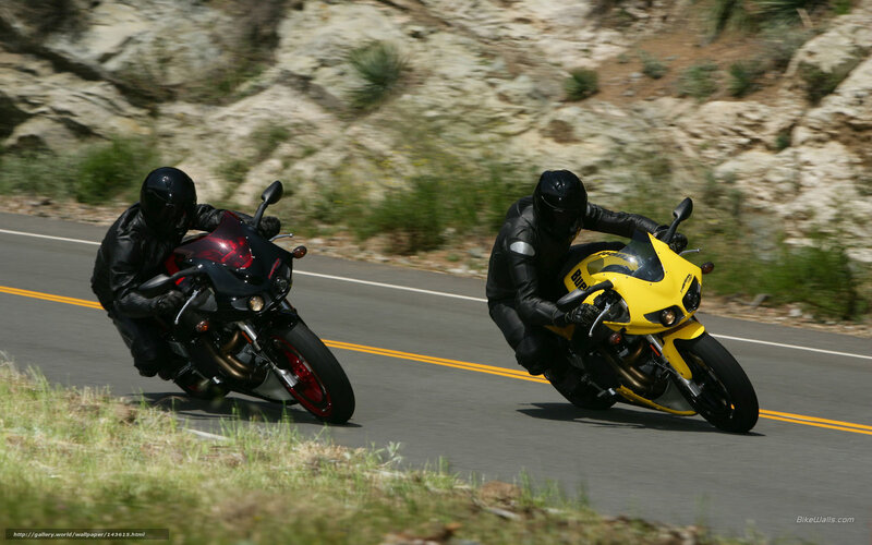 Two Motorcyclists on Road — Black, Dynamic, Afternoon, Photograph, Motorcycles, Hillside