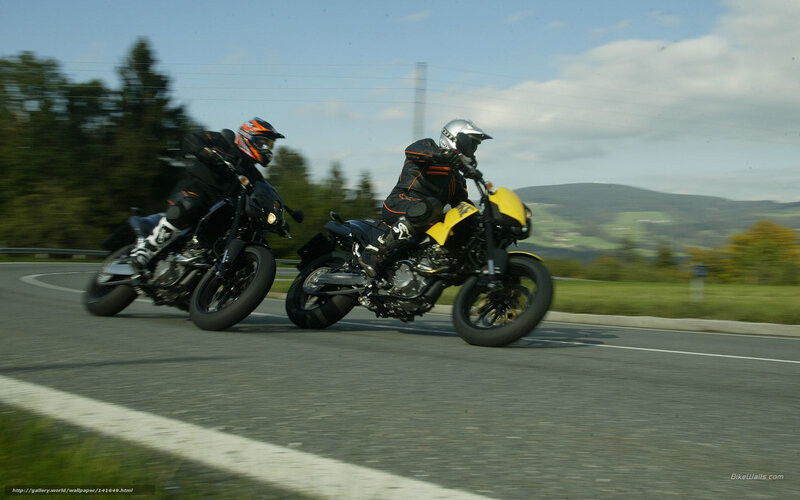 Two Motorcyclists on Road — Black, Dynamic, Afternoon