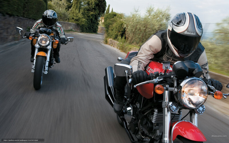 Two Motorcyclists on Road — Red, Dynamic, Afternoon, Photograph