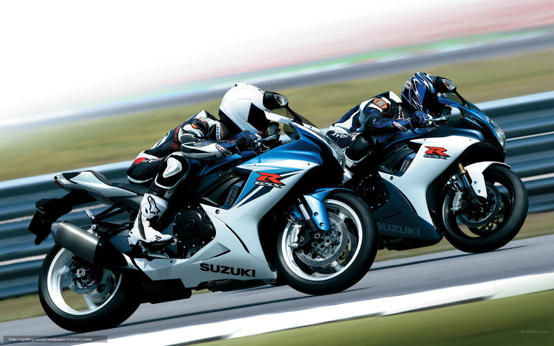 Two Motorcyclists Racing — Blue