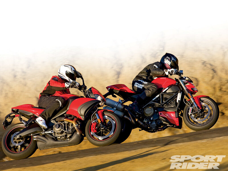 Two motorcyclists racing