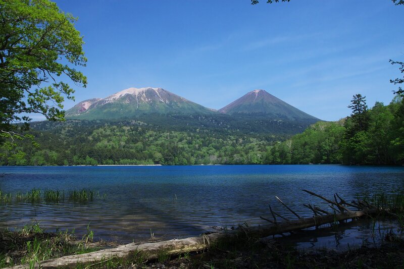 Two Mountains by Lake
