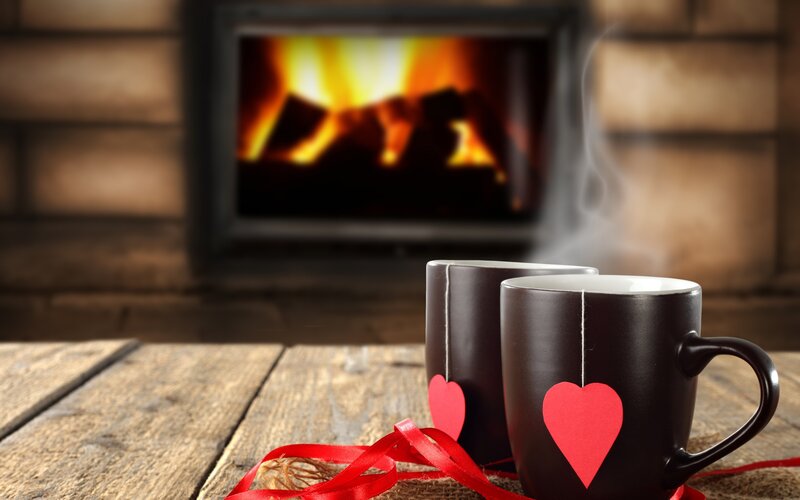 Two Mugs by Fireplace — Brown