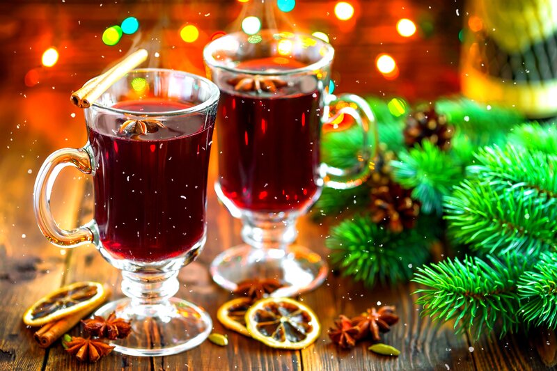 Two Mugs of Mulled Wine — Red, Festive