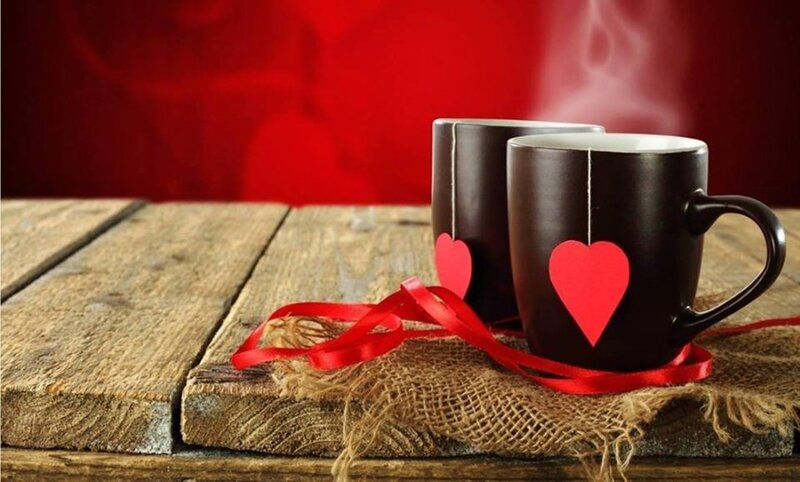 Two Mugs on Wood — Red, Cozy
