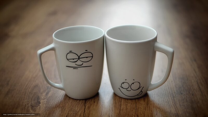 Two Mugs with Faces — White, Calm