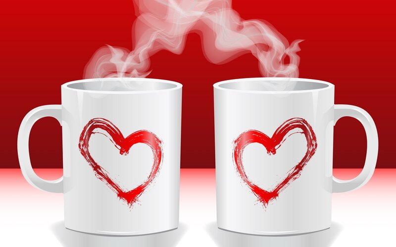 Two mugs with heart design