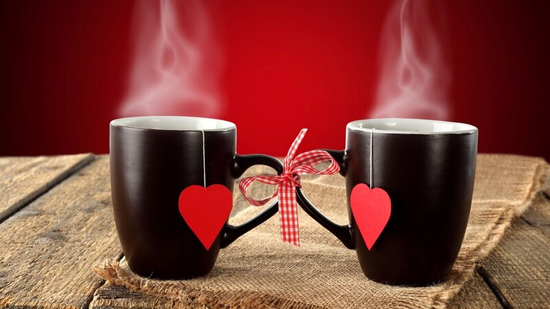 Two Mugs with Heart Tags — Red
