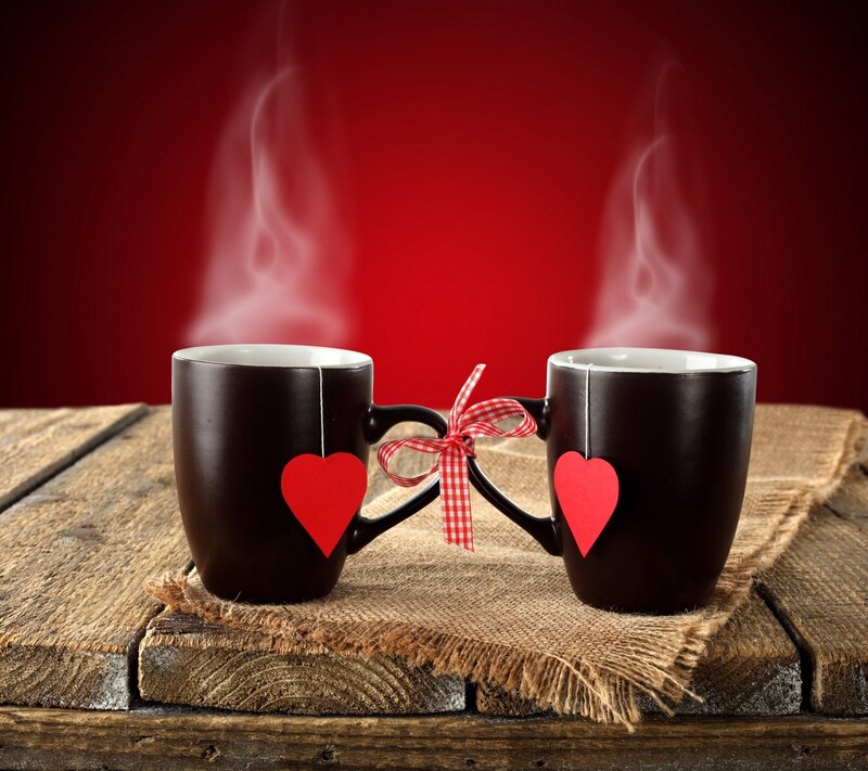 Two Mugs with Hearts — Red, Romantic, Photograph
