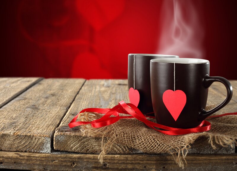 Two Mugs with Hearts — Red, Romantic