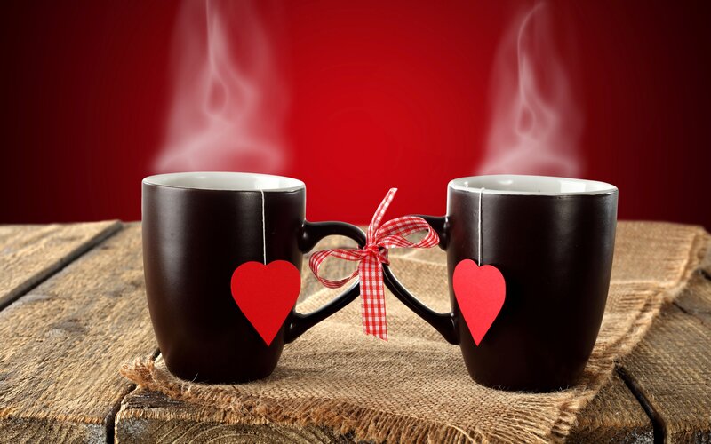 Two Mugs with Hearts — Red