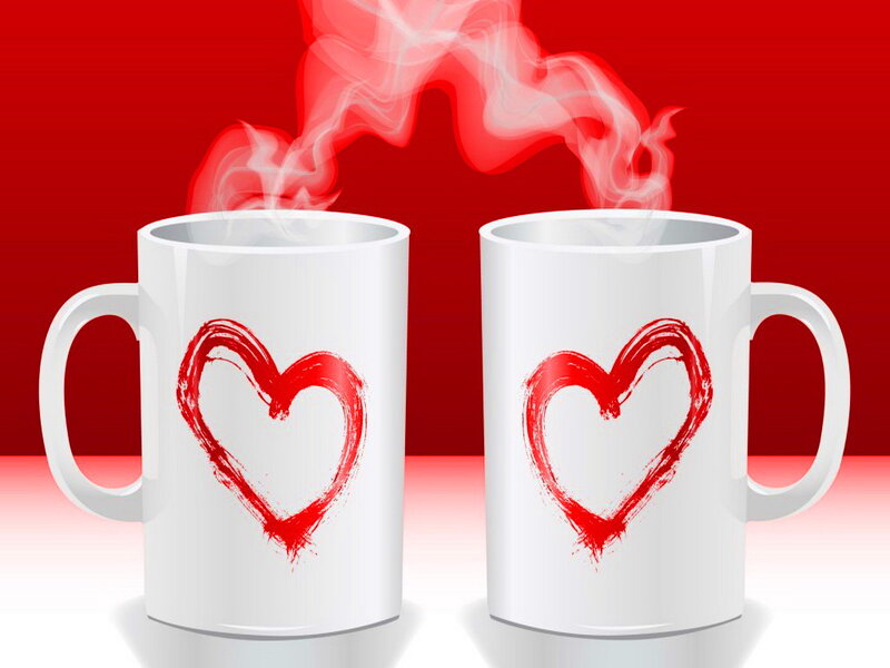 Two Mugs with Hearts — White, Romantic
