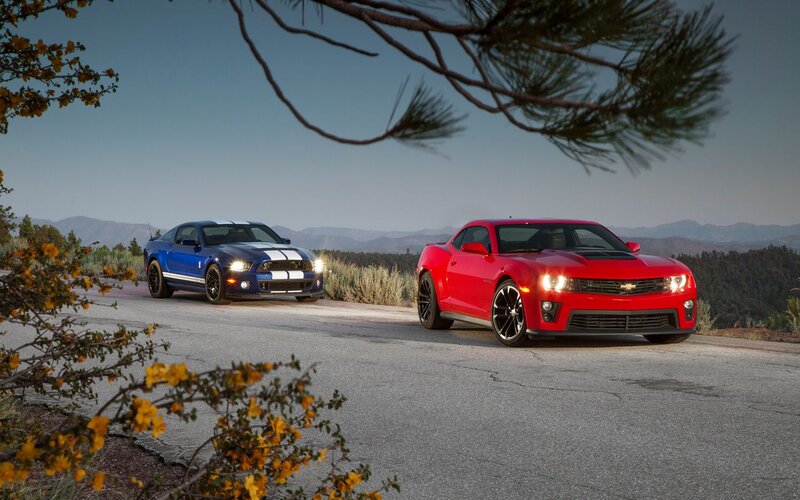 Two Muscle Cars on Road