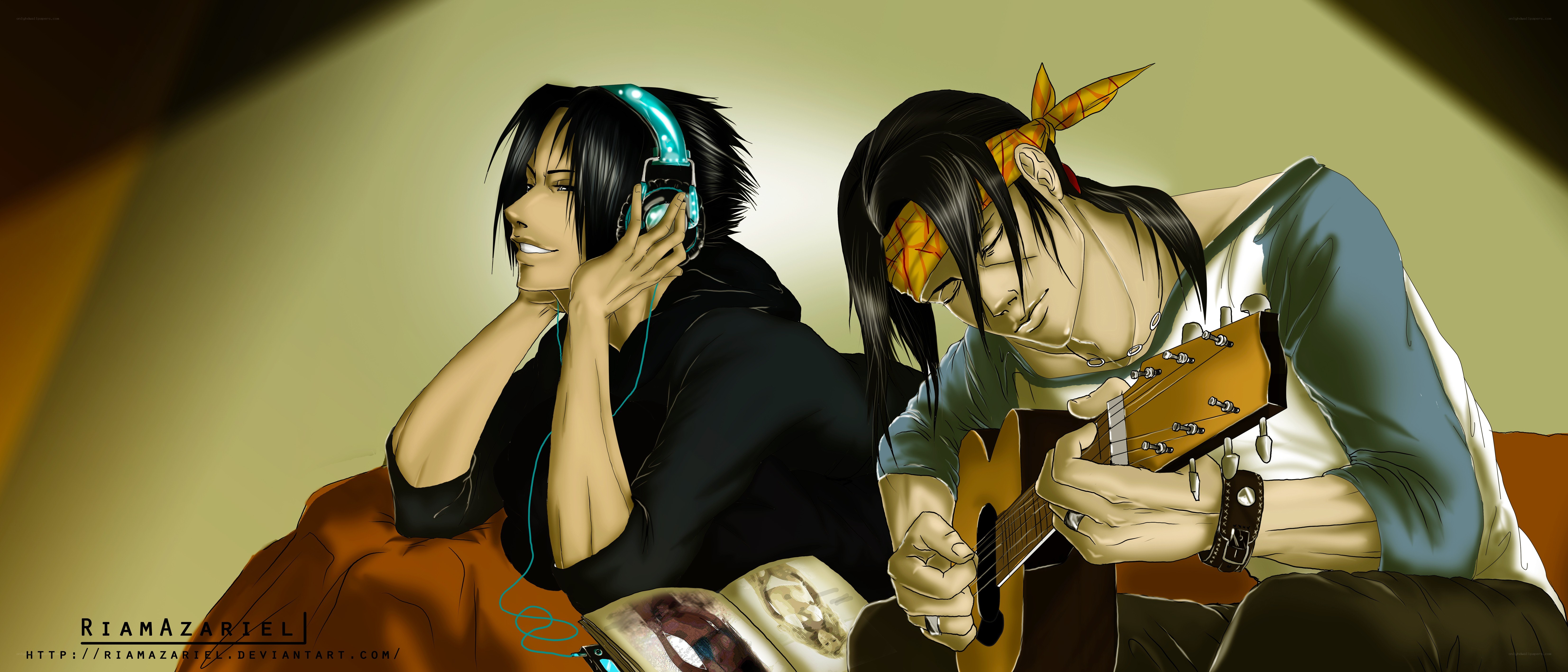 Two musicians enjoying music