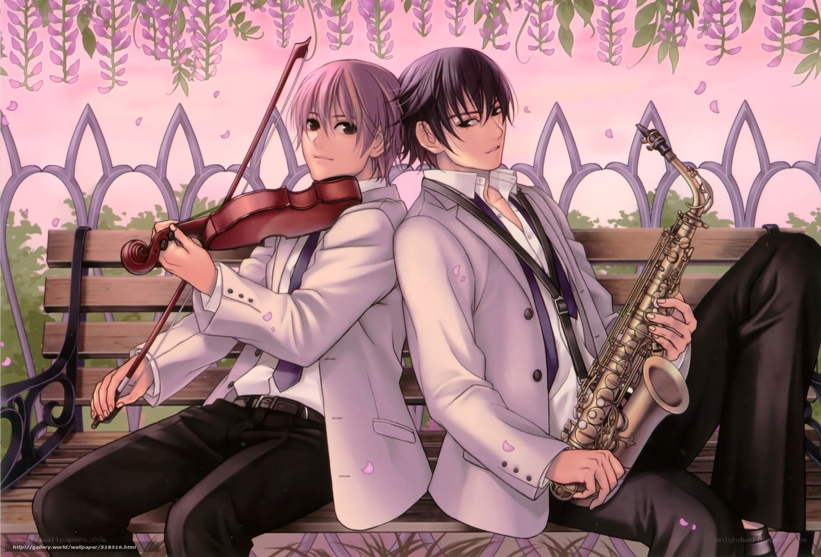 Two musicians on a bench