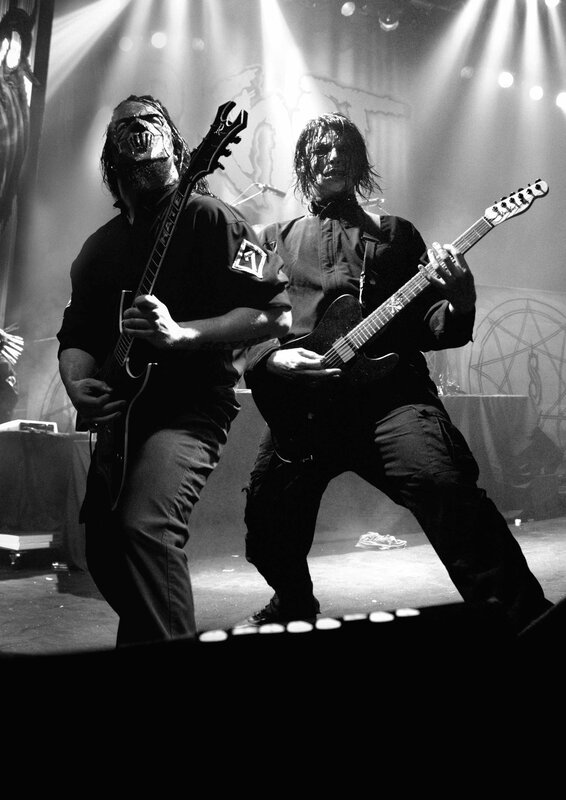 Two Musicians on Stage — Black, Dramatic, Night, Photograph