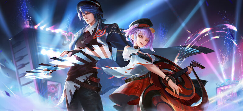 Two Musicians on Stage — Blue, Dramatic