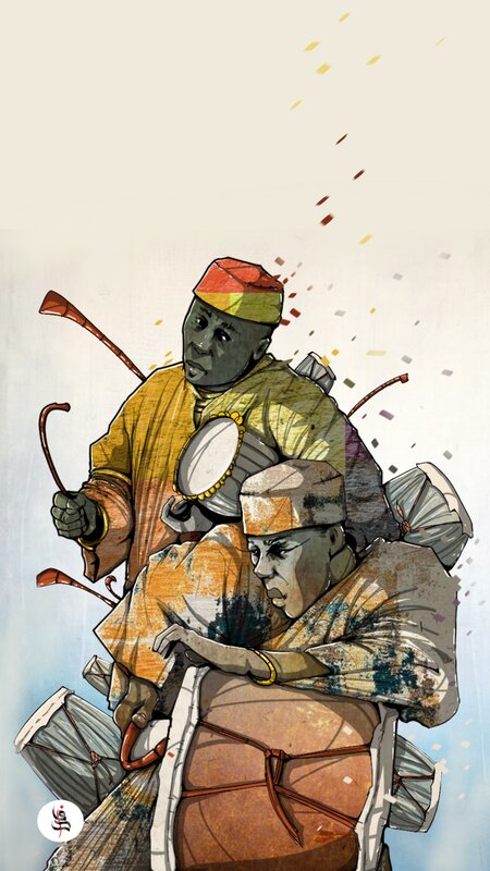 Two Musicians with Drums