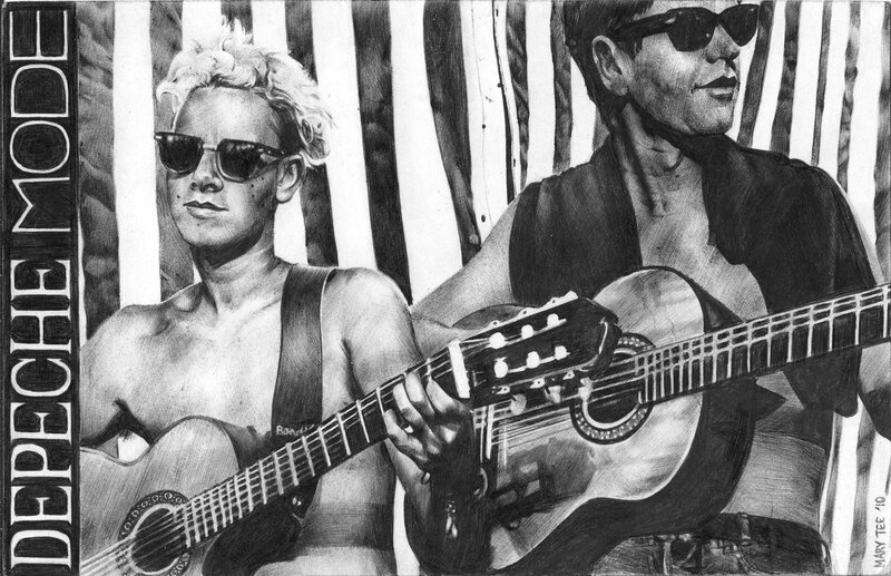 Two Musicians with Guitars — Black, Dramatic