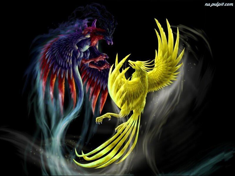 Two Mythical Birds — Yellow
