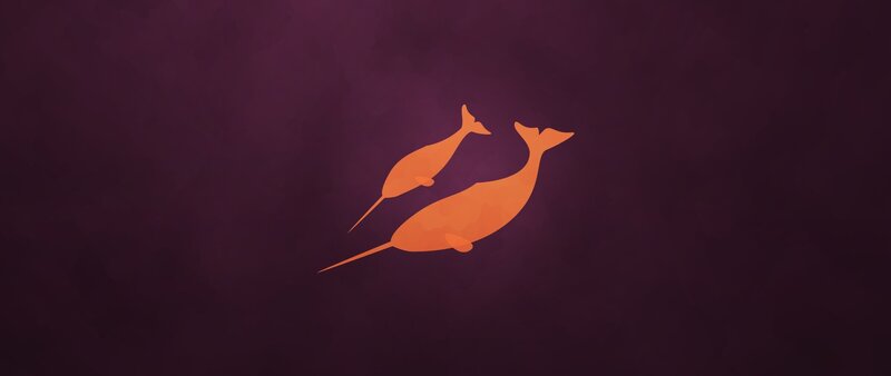 Two Narwhals Swimming — Orange, Serene, Minimalist