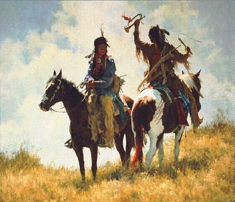 Two Native American Riders — Brown, Dramatic, Afternoon