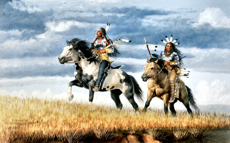 Two Native American Riders — Brown