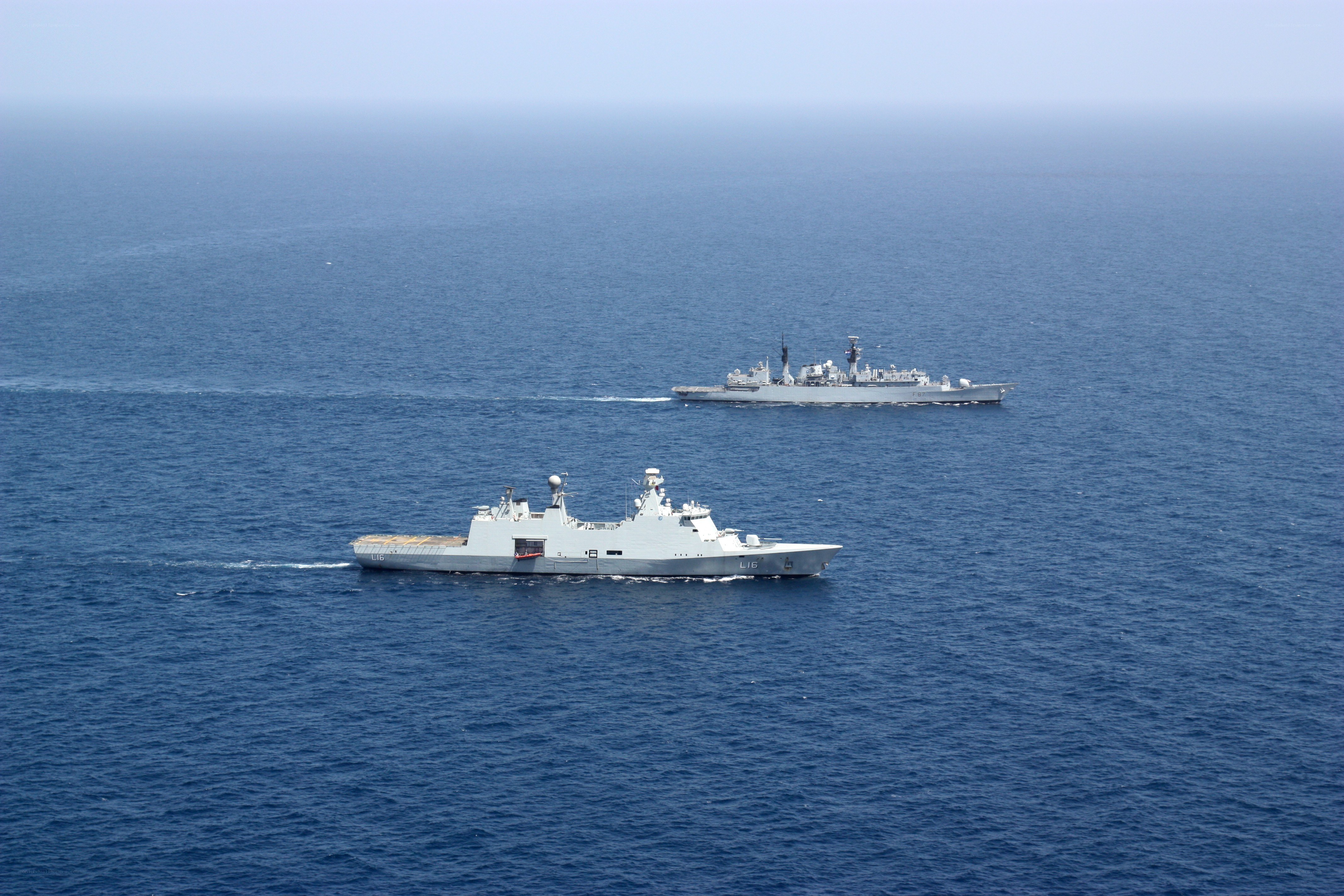 Two naval ships at sea