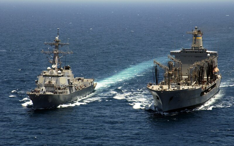 Two Naval Ships at Sea — Blue, Calm