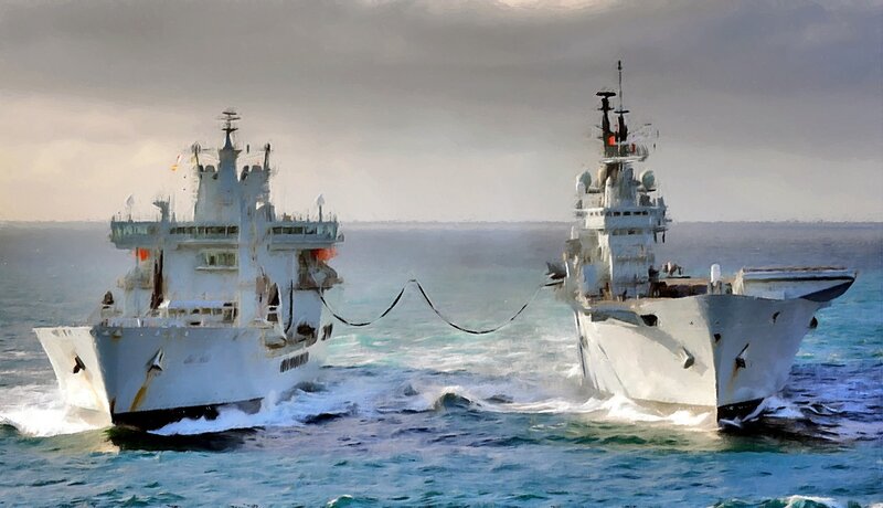 Two Naval Ships at Sea — Blue