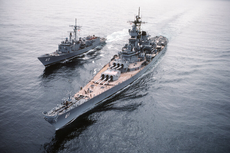 Two Naval Ships at Sea — Gray, Calm